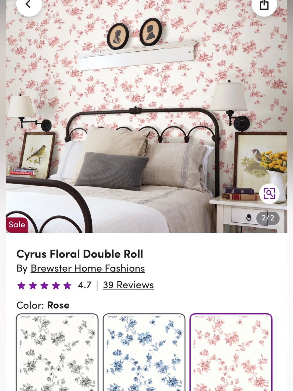 Brewster home fashion double roll wallpaper - Rose Pink